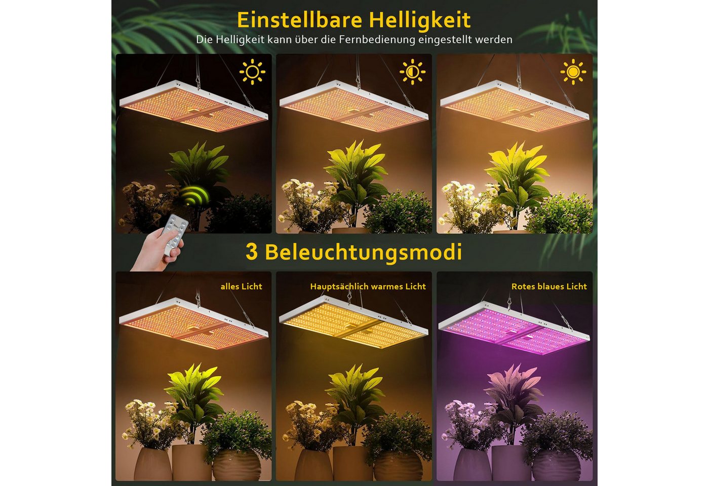 MUPOO Pflanzenlampe Vollspektrum 728 LEDs Pflanzenwachstumslicht Faltbare Wachstumslampe, 476 Warmweiß, 180 Rot, 72 Blau, 120W mit Fernbedienung,Timer,10-Stufige Helligkeit Bild 5