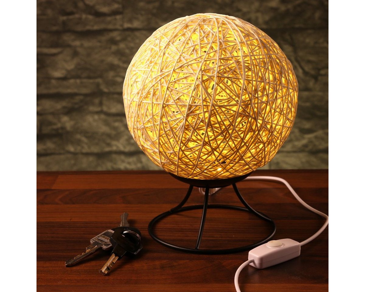 RADOLEO Tischleuchte Nachttischlampe NEST Bastkugel Tischleuchte dimmbar 20cm USB beige, LED Classic