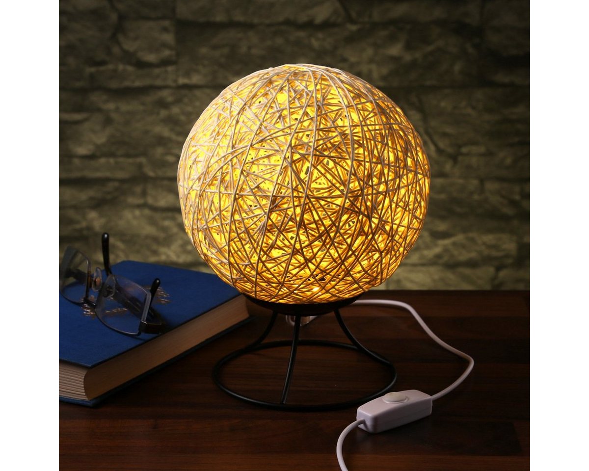 RADOLEO Tischleuchte Nachttischlampe NEST Bastkugel Tischleuchte dimmbar 20cm USB beige, LED Classic Bild 2
