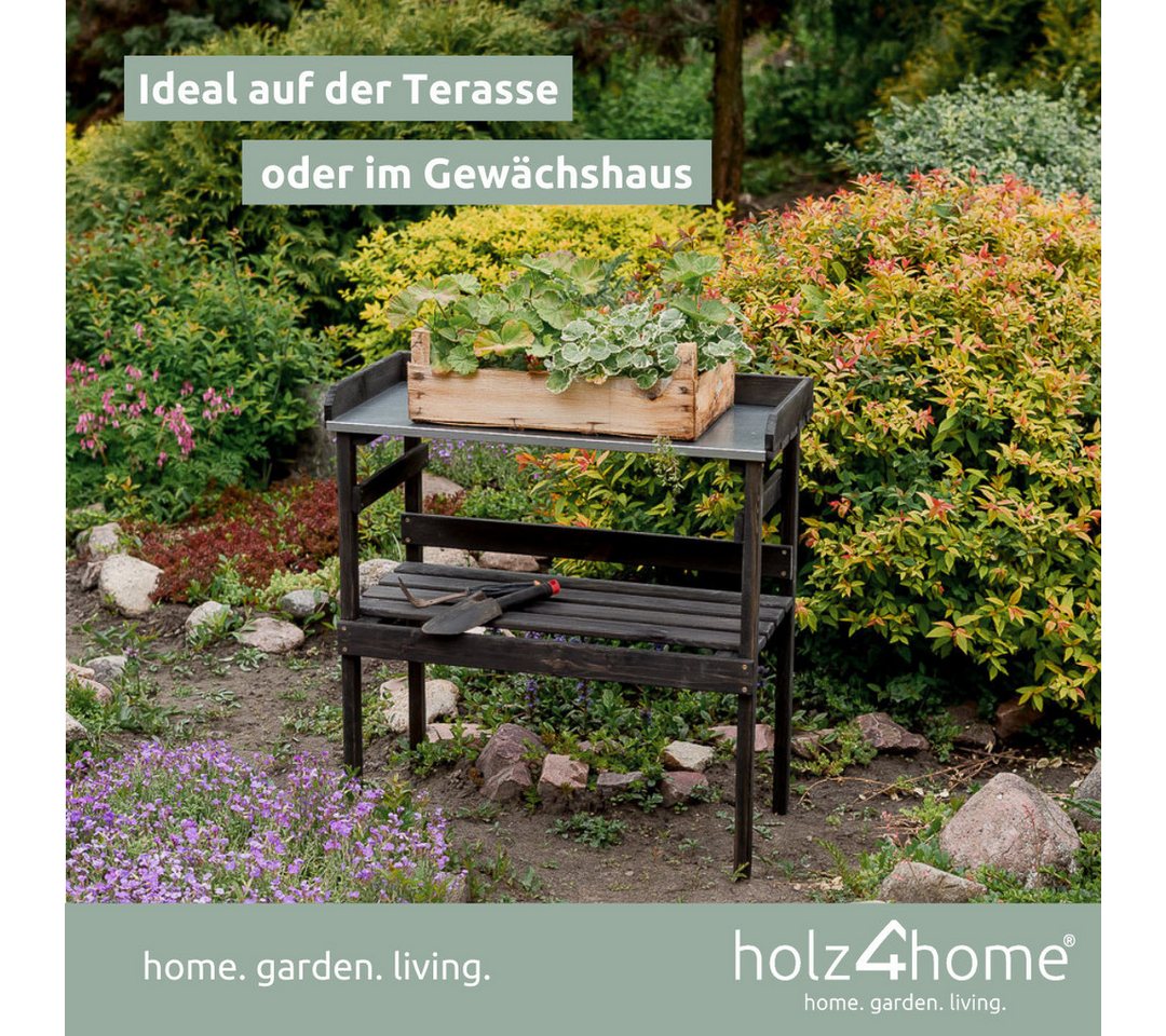 holz4home® Pflanztisch Gartentisch aus Holz für Gartenarbeiten & Pflanzen, Dunkler Look, Verzinkte Arbeitsplatte Bild 2