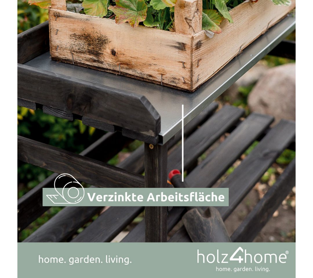 holz4home® Pflanztisch Gartentisch aus Holz für Gartenarbeiten & Pflanzen, Dunkler Look, Verzinkte Arbeitsplatte Bild 5