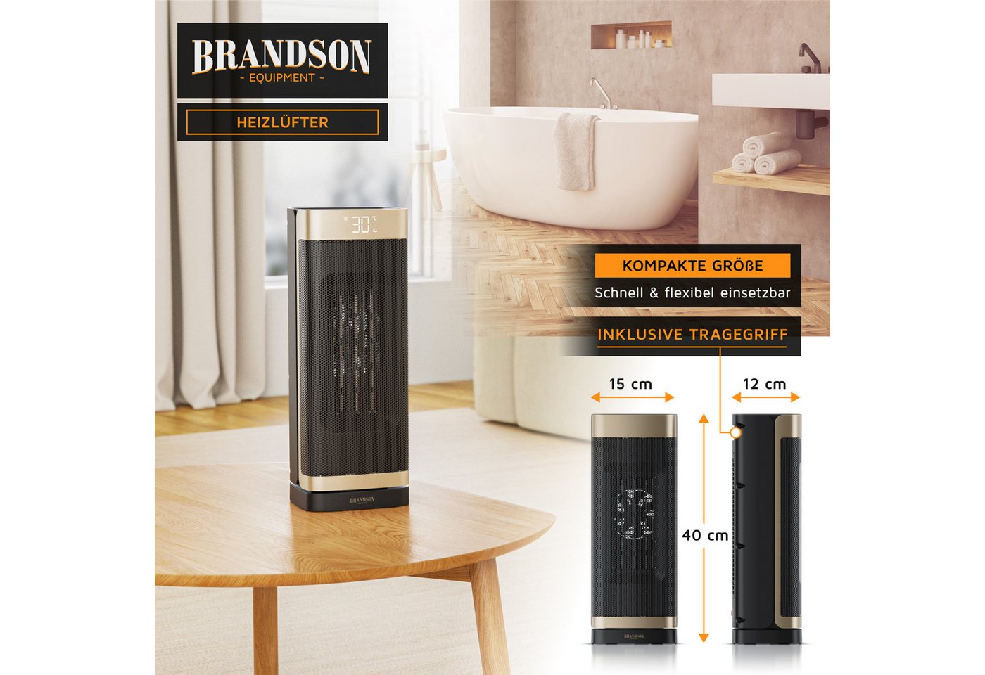 Brandson Heizlüfter Keramik, 2000 W, Heizgerät, Timer, Oszillation 70 Grad, Fernbedienung, 2000 W, kompakt, ECO-Modus, Lüftermodus, 10-35°C, Preisträger 2025 Bild 5