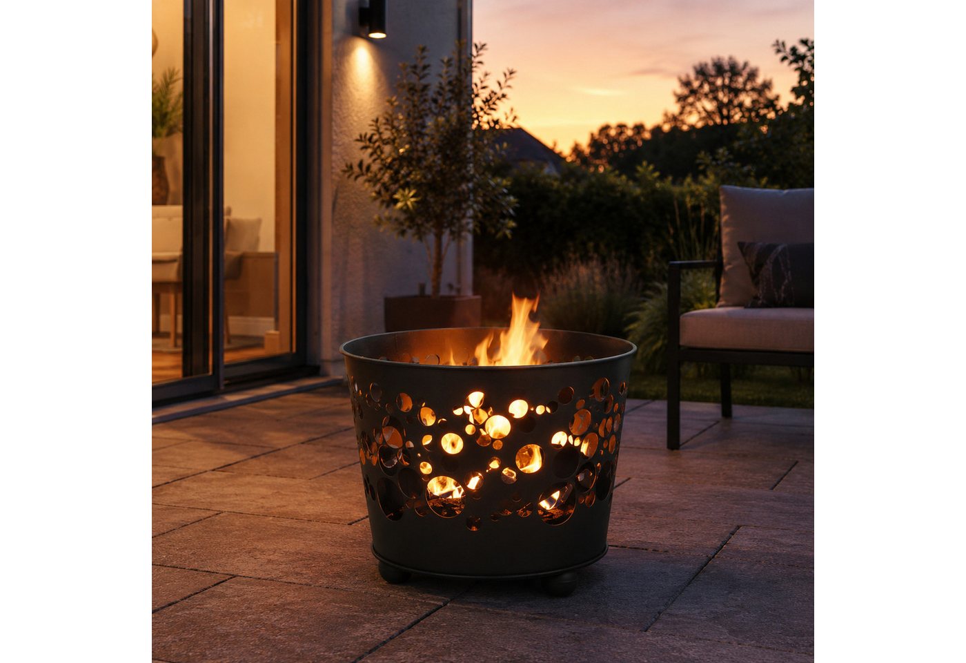 UNUS GARDEN Feuerkorb Feuerkorb Feuerschale "Enno" schwarz, (39cm Durchmesser, 31cm Höhe), aus Metall mit Lochmuster - Modern und dekorativ