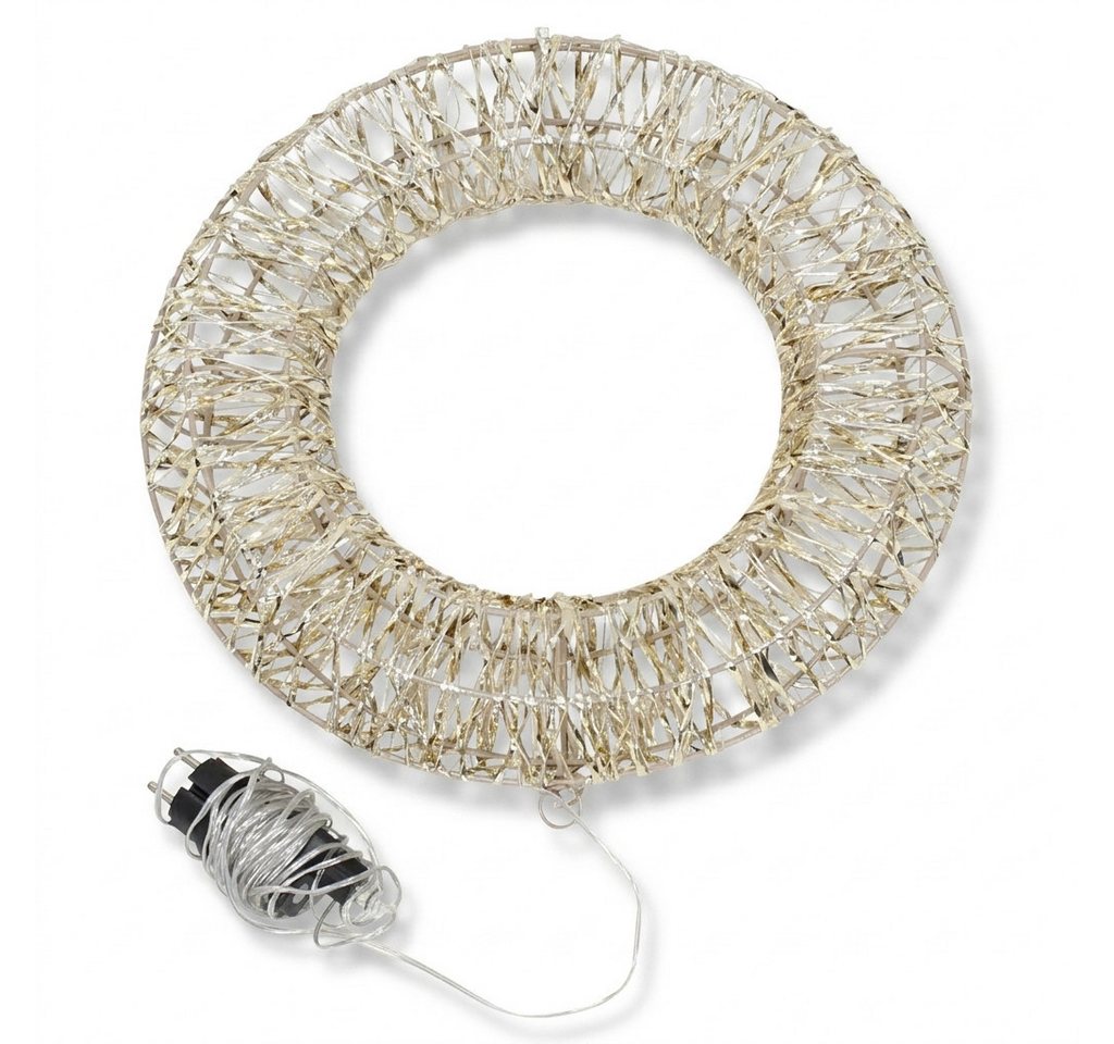 Home-trends24.de LED Dekofigur LED Kranz Gold Wanddeko Hänge Deko Weihnachten Innen Außen Ø 38 cm, LED