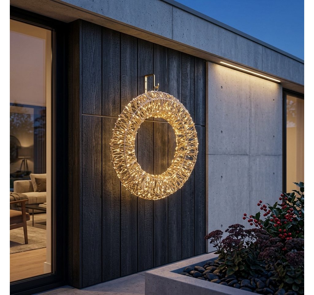 Home-trends24.de LED Dekofigur LED Kranz Gold Wanddeko Hänge Deko Weihnachten Innen Außen Ø 38 cm, LED Bild 3