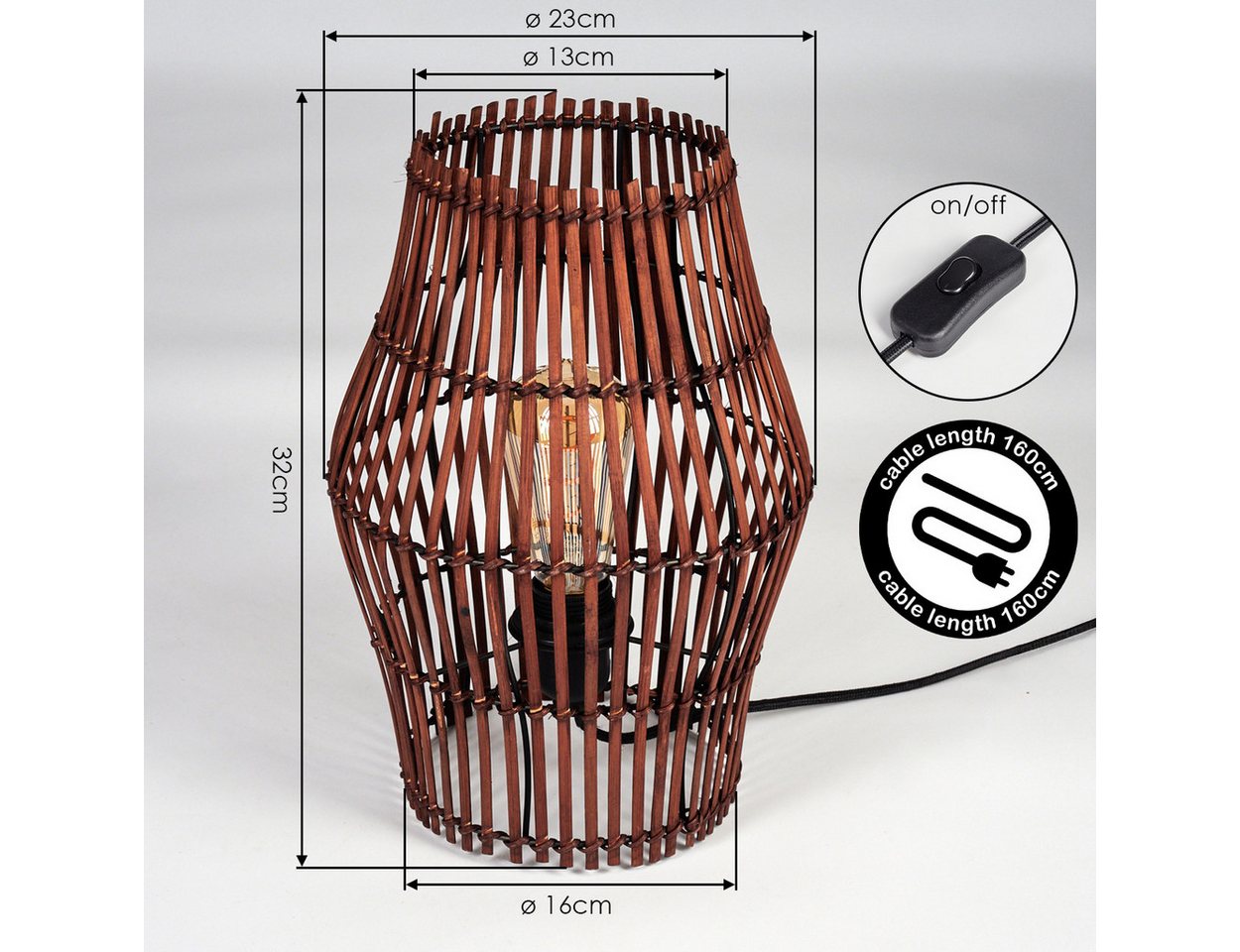 hofstein Tischleuchte Tischlampe aus Metall/Bambus in Schwarz/Braun, ohne Leuchtmittel, Tischleuchte im Boho-Design, Lichteffekt, Schalter am Kabel, 32cm, E27 Bild 3