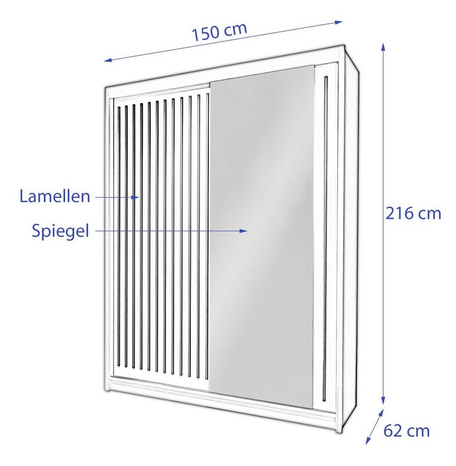Compleo Schwebetürenschrank mit Spiegel und Lamellen ROY, Modern design Bild 4