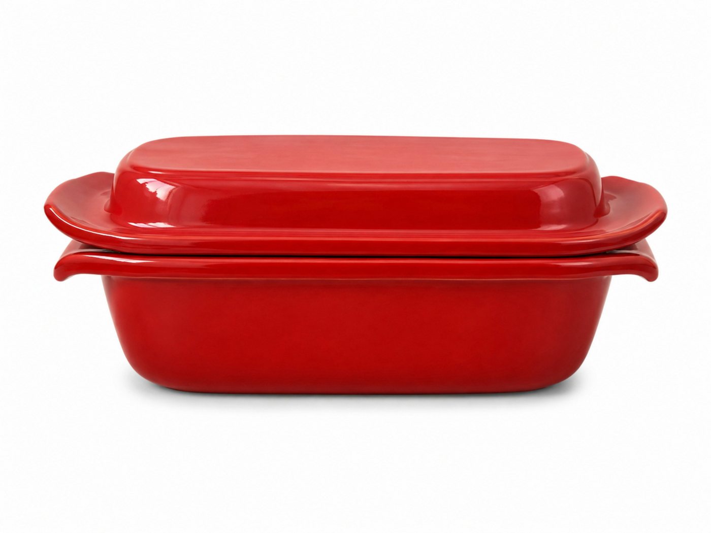 KERAZO Brotbackform 3,5L Keramik Bräter mit Deckel Brottopf Auflaufform 33x16x14cm, rot, Für knuspriges Brot und saftige Ofengerichte Bild 4
