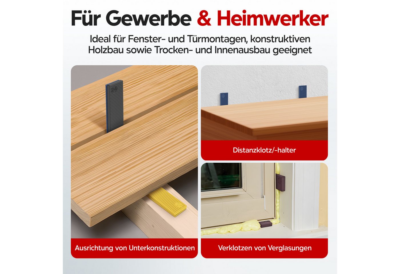 Inovatec Unterlegplatte Kunststoff Verglasungsklötze 100 x 24, 150-St. Bild 4