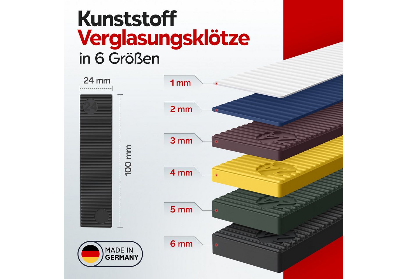 Inovatec Unterlegplatte Kunststoff Verglasungsklötze 100 x 24, 150-St. Bild 5