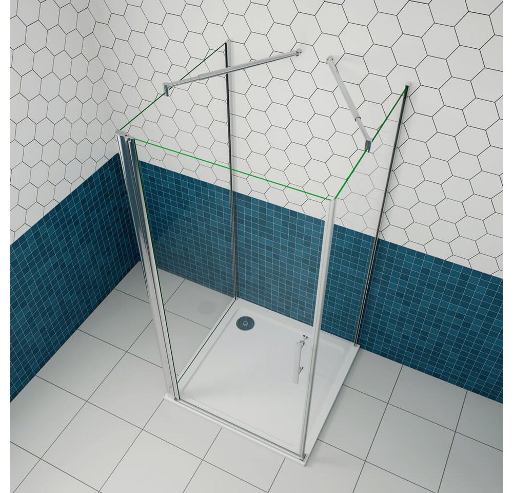 duschspa Komplettdusche U-Duschkabine 185cm 6mm ESG Drehtür Duschtür Glastür Pendeltür, BxT: 80x70 cm, Einscheibensicherheitsglas, Sicherheitsglas, Set, ebenerdiger Einbau möglich