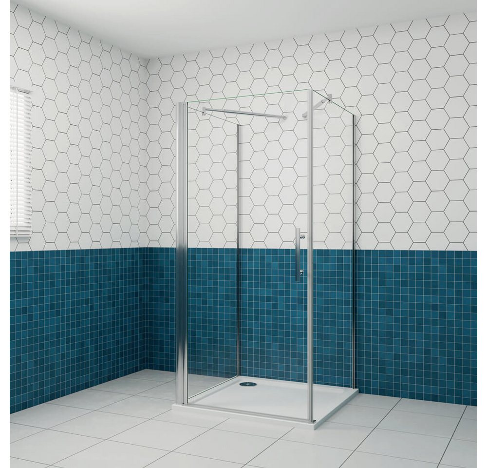 duschspa Komplettdusche U-Duschkabine 185cm 6mm ESG Drehtür Duschtür Glastür Pendeltür, BxT: 80x70 cm, Einscheibensicherheitsglas, Sicherheitsglas, Set, ebenerdiger Einbau möglich Bild 2