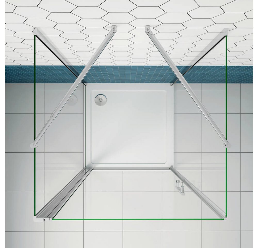 duschspa Komplettdusche U-Duschkabine 185cm 6mm ESG Drehtür Duschtür Glastür Pendeltür, BxT: 80x70 cm, Einscheibensicherheitsglas, Sicherheitsglas, Set, ebenerdiger Einbau möglich Bild 4