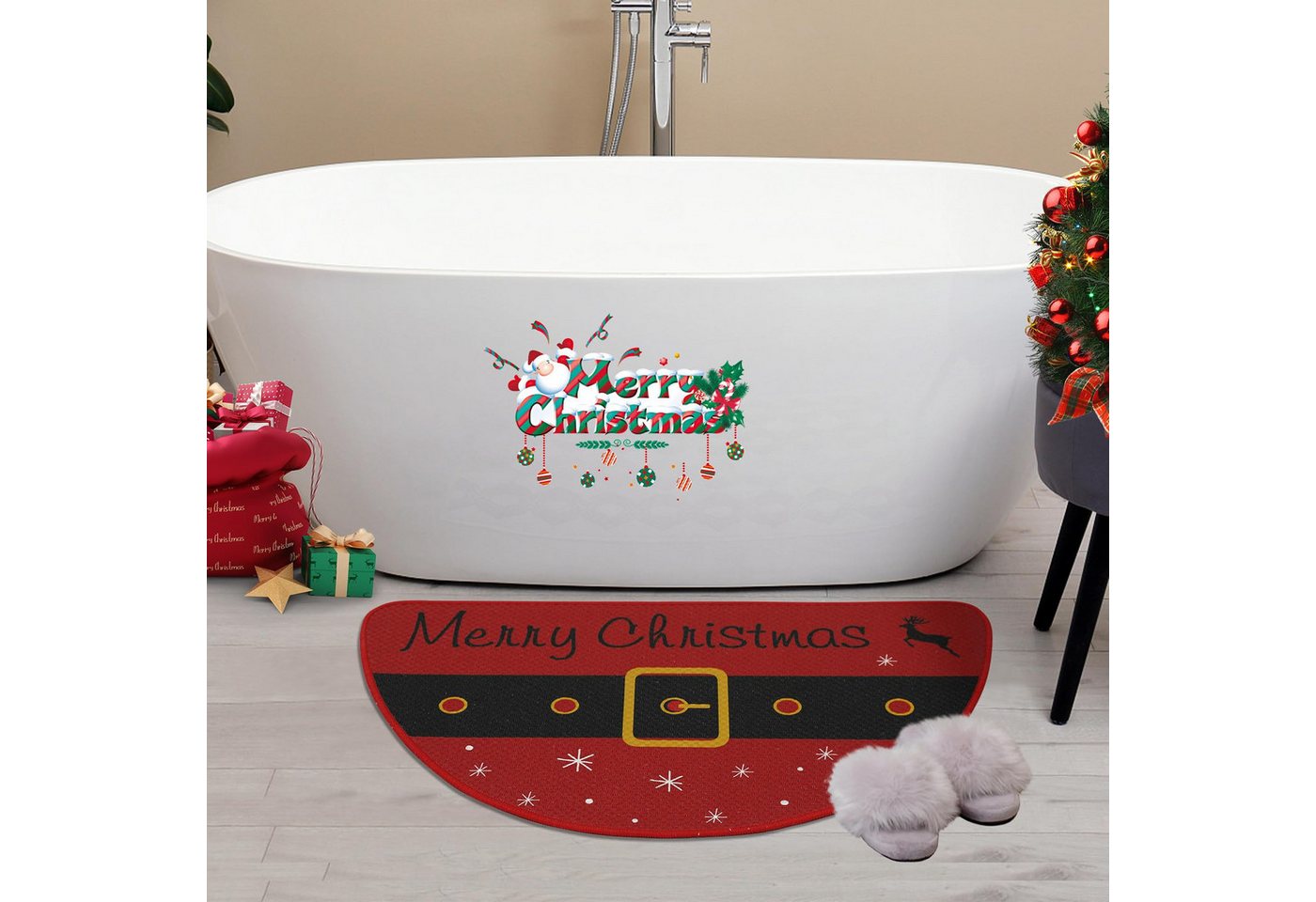 GarveeMore Teppich Türmatten Rote Weihnachten Halbkreis Weihnachten Willkommen Türmatten Bild 2