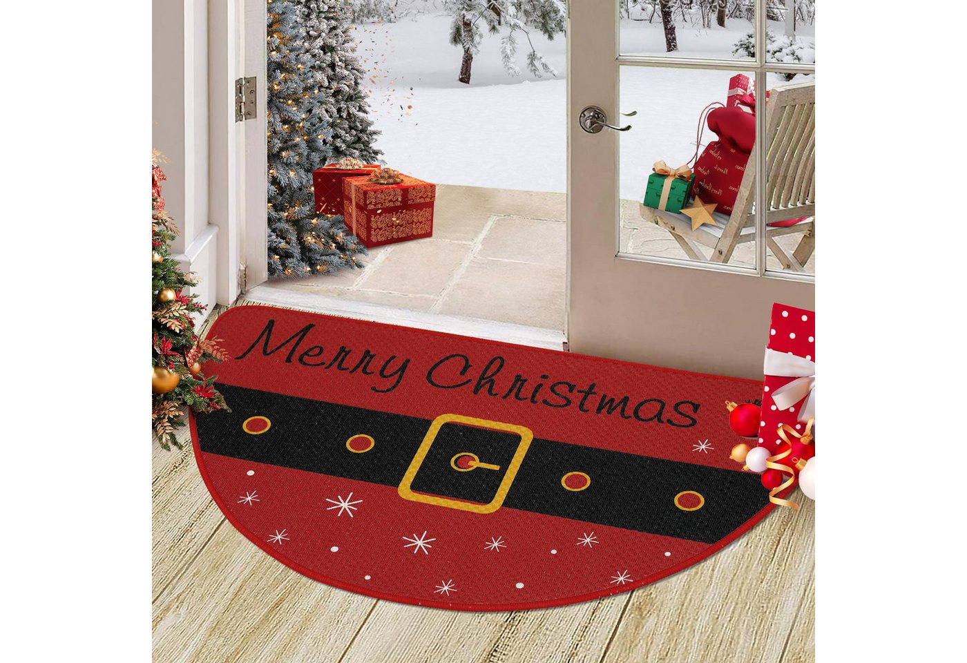 GarveeMore Teppich Türmatten Rote Weihnachten Halbkreis Weihnachten Willkommen Türmatten Bild 3
