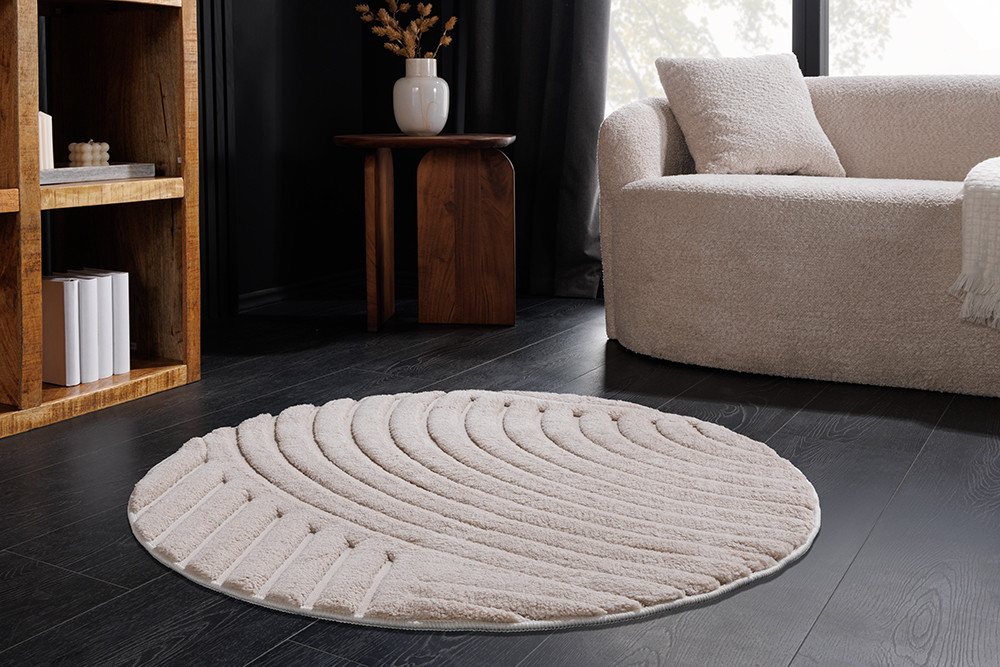 riess-ambiente Designteppich ART DECO Ø80cm beige/creme - rund, 3D-Strukturflor, Hoch-Tief-Effekt, rund, Höhe: 9 mm, weiche Haptik & für Fußbodenheizungen – ideal fürs Schlafzimmer Bild 4