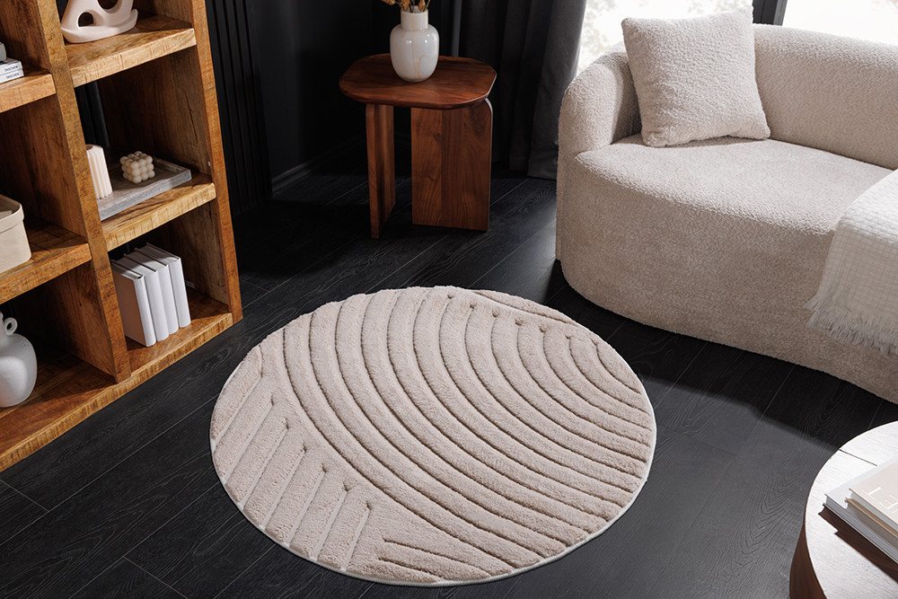 riess-ambiente Designteppich ART DECO Ø80cm beige/creme - rund, 3D-Strukturflor, Hoch-Tief-Effekt, rund, Höhe: 9 mm, weiche Haptik & für Fußbodenheizungen – ideal fürs Schlafzimmer Bild 5
