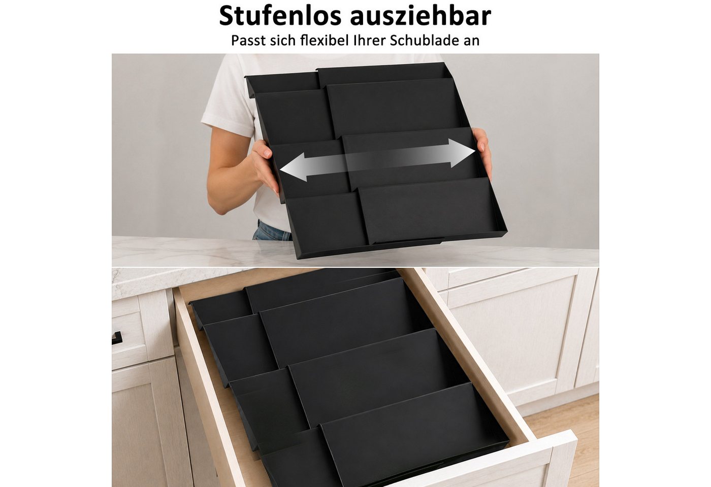 DAITORE Gewürzregal Gewürzregal Schublade, Verstellbare Breite, Ohne Gewürzgläser, Schubladeneinsatz Gewürze Schwarz Bild 2