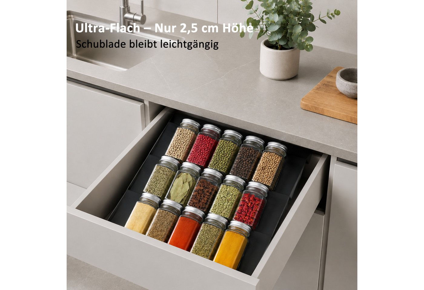 DAITORE Gewürzregal Gewürzregal Schublade, Verstellbare Breite, Ohne Gewürzgläser, Schubladeneinsatz Gewürze Schwarz Bild 5