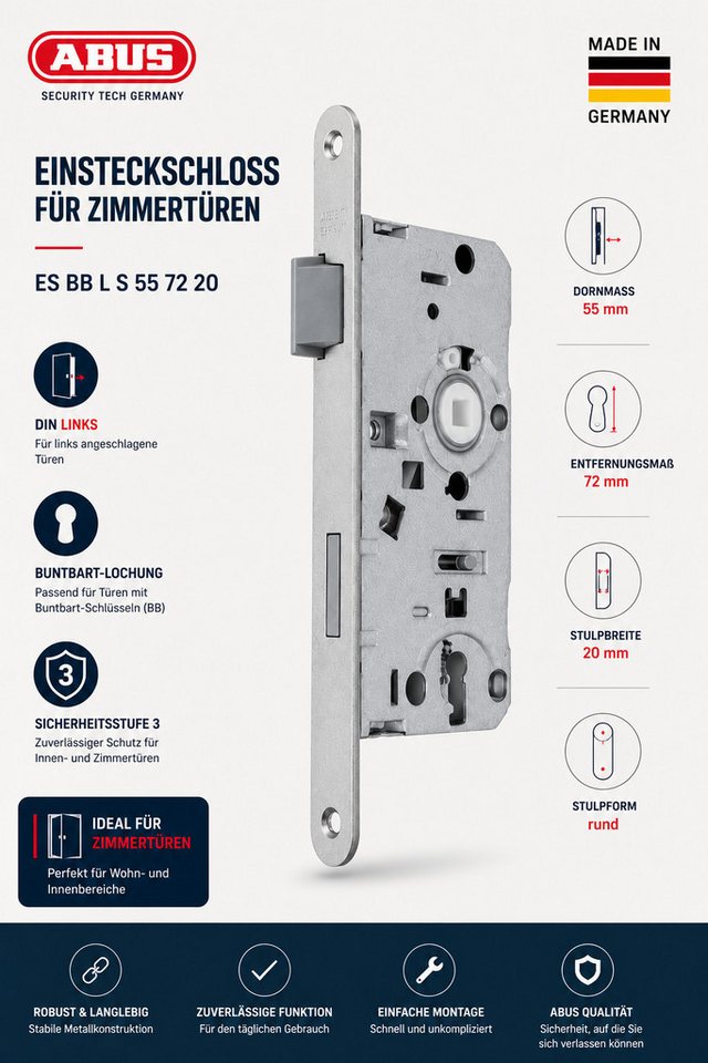 ABUS Einsteckschloss 2er Set Türschloss BB Links Zimmertürschloss Innentürschloss »Buntbart Schloss Einsteckschloss Türbeschlag für Zimmertüren«, Zimmer Tür Schloss Bild 3