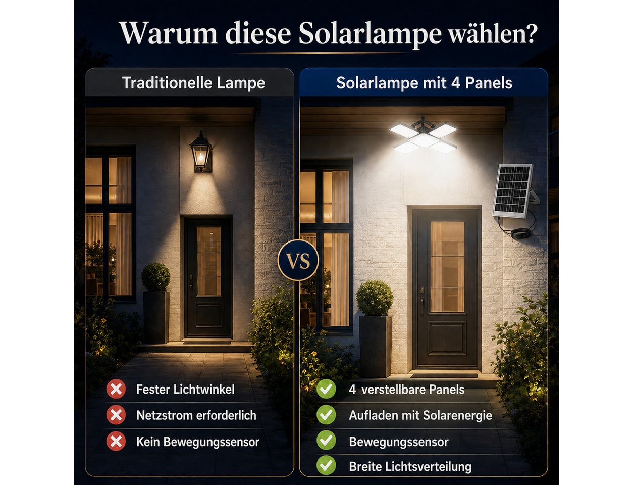 BlingBin LED Solarleuchte Solarlampe Decke LED Solar Deckenleuchte Outdoorfür Außen, LED fest integriert, Tageslichtweiß, IP65 wasserdicht, 4 Lichtmodi, 270° drehbar für Einfahrt