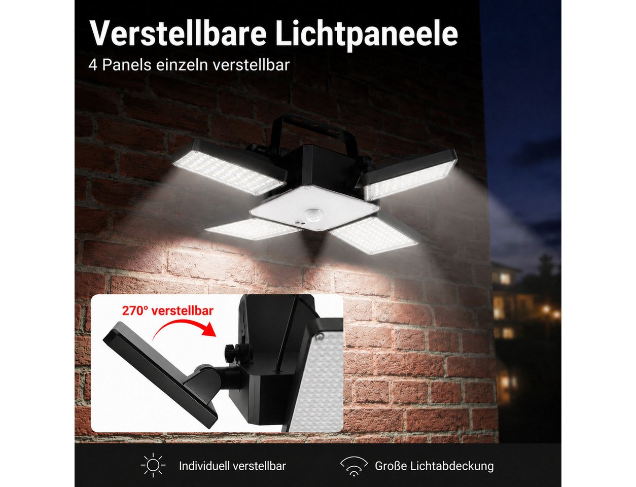 BlingBin LED Solarleuchte Solarlampe Decke LED Solar Deckenleuchte Outdoorfür Außen, LED fest integriert, Tageslichtweiß, IP65 wasserdicht, 4 Lichtmodi, 270° drehbar für Einfahrt Bild 3