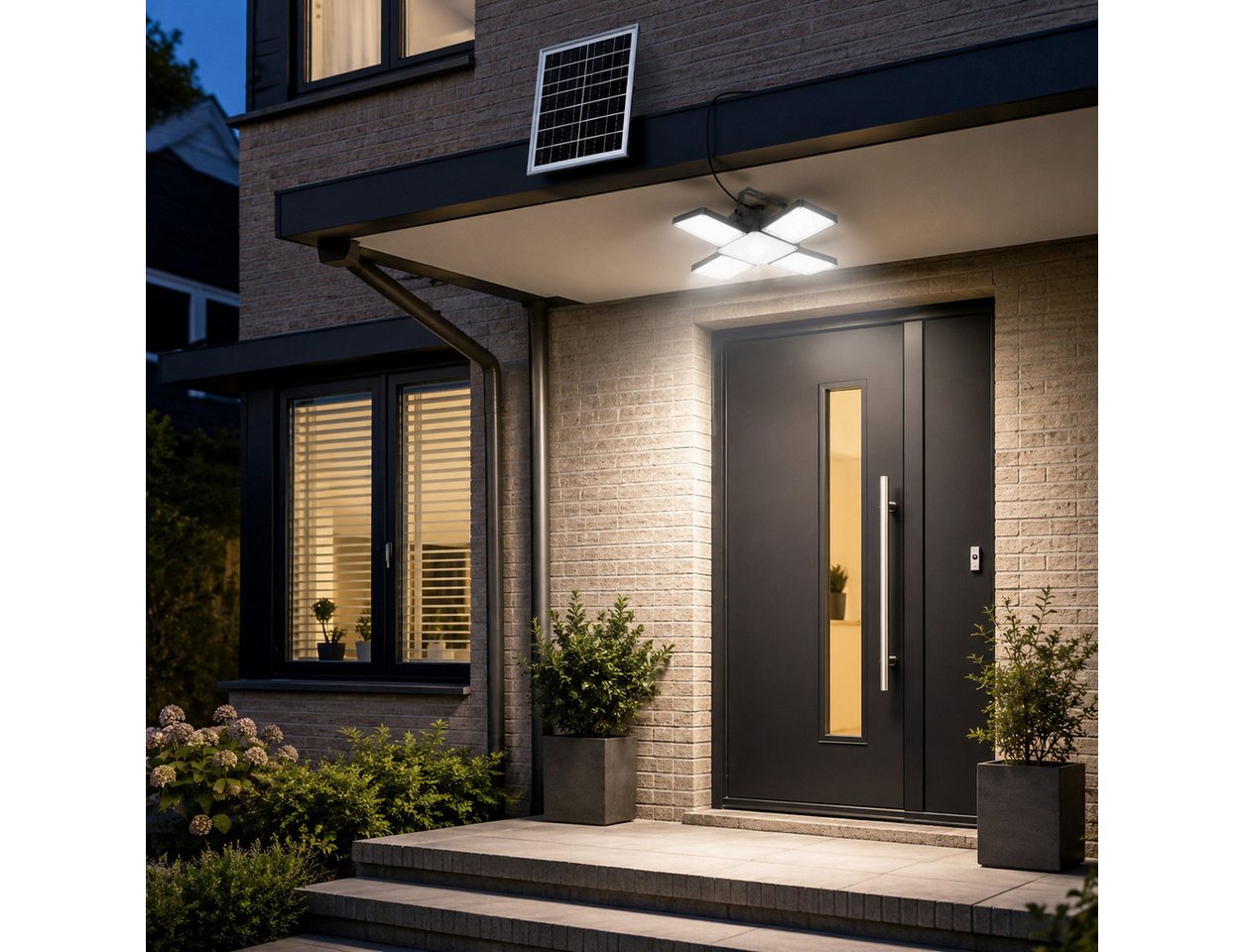 BlingBin LED Solarleuchte Solarlampe Decke LED Solar Deckenleuchte Outdoorfür Außen, LED fest integriert, Tageslichtweiß, IP65 wasserdicht, 4 Lichtmodi, 270° drehbar für Einfahrt Bild 5
