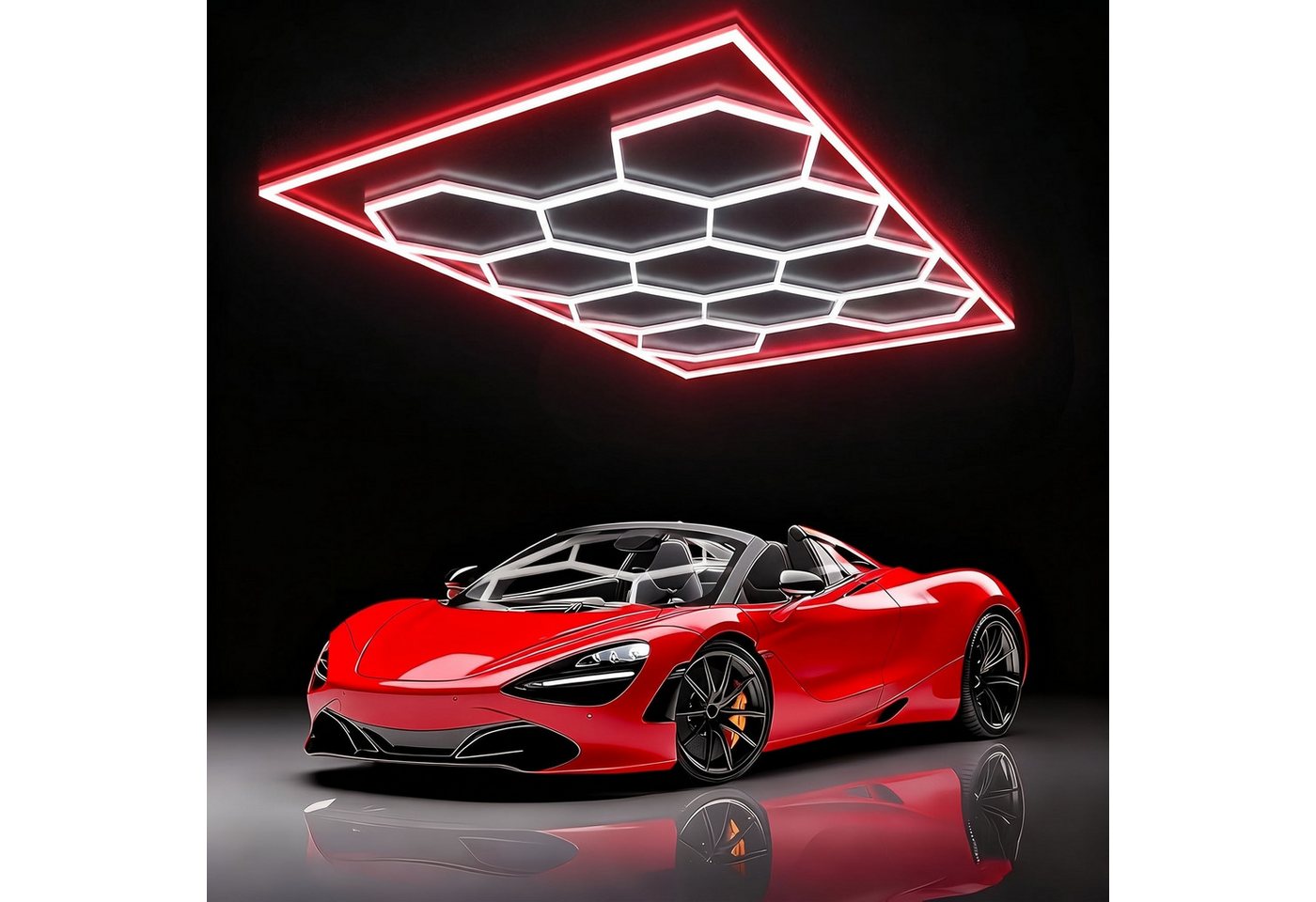 oyajia Deckenleuchten 11 Packs Hexagon mit Rot Rand, LED Deckenleuchte Garagenleuchte 500W, LED fest integriert, ‎Kaltweiß, LED Garage Light für Garage, Studio, Parkplatz, Auto-Detailing-Shop Bild 2