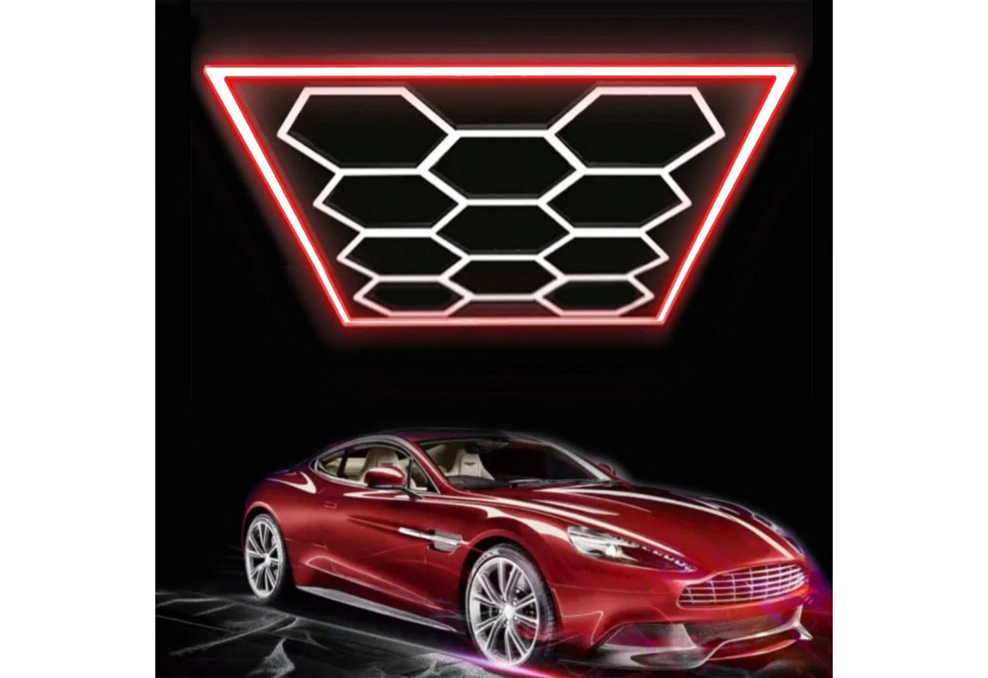 oyajia Deckenleuchten 11 Packs Hexagon mit Rot Rand, LED Deckenleuchte Garagenleuchte 500W, LED fest integriert, ‎Kaltweiß, LED Garage Light für Garage, Studio, Parkplatz, Auto-Detailing-Shop Bild 3