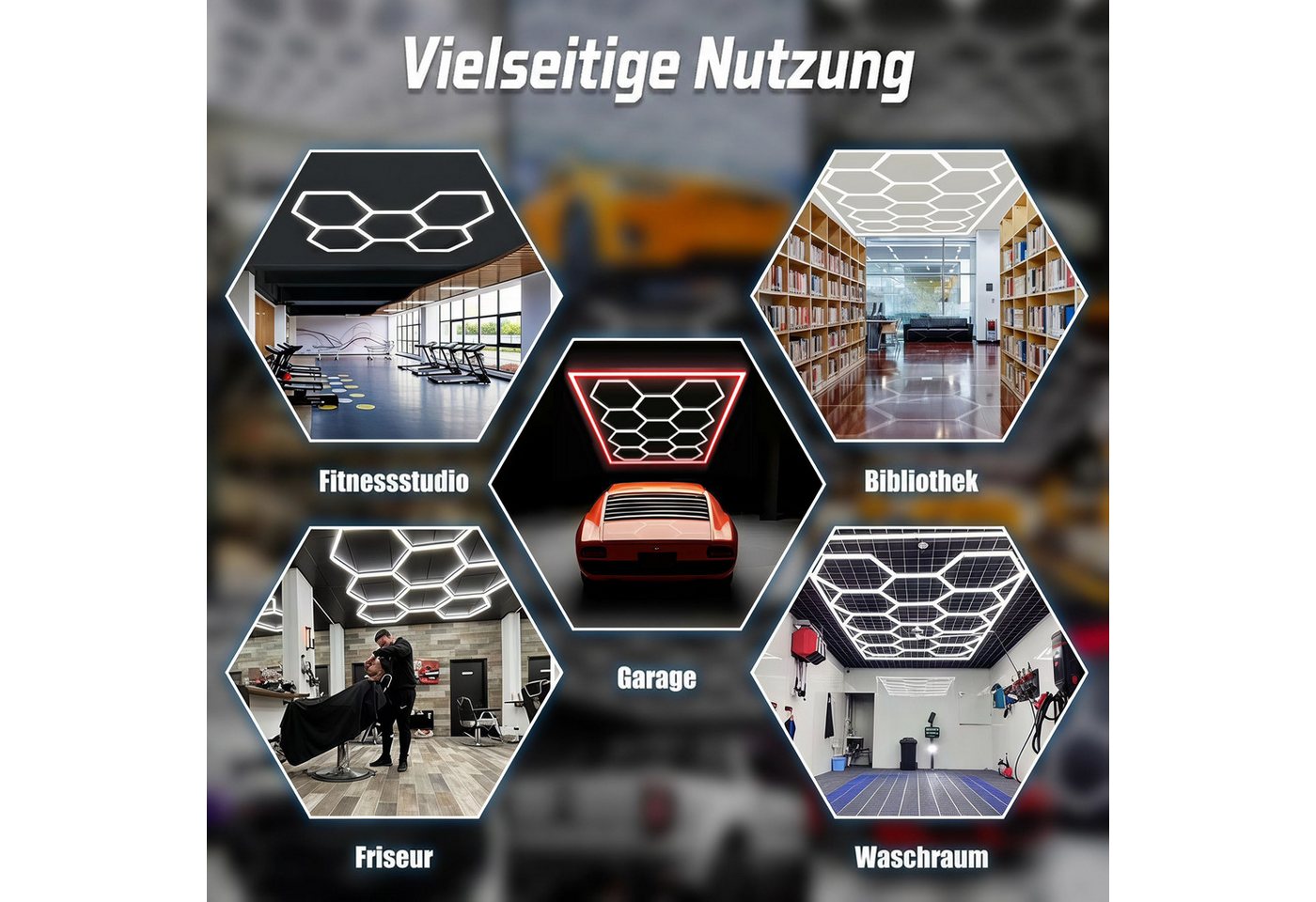 oyajia Deckenleuchten 11 Packs Hexagon mit Rot Rand, LED Deckenleuchte Garagenleuchte 500W, LED fest integriert, ‎Kaltweiß, LED Garage Light für Garage, Studio, Parkplatz, Auto-Detailing-Shop Bild 4