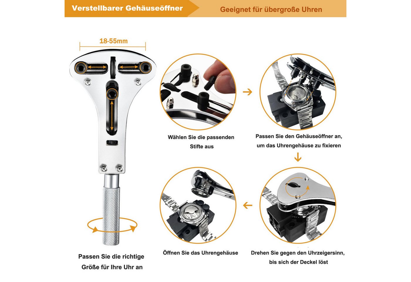 Coonoor Reparatur-Set Uhrenreparatur-Set mit Gehäuseöffner, Armbandentferner & Werkzeug, 149-St., für Batteriewechsel, Armbandkürzung & Wartung Bild 5