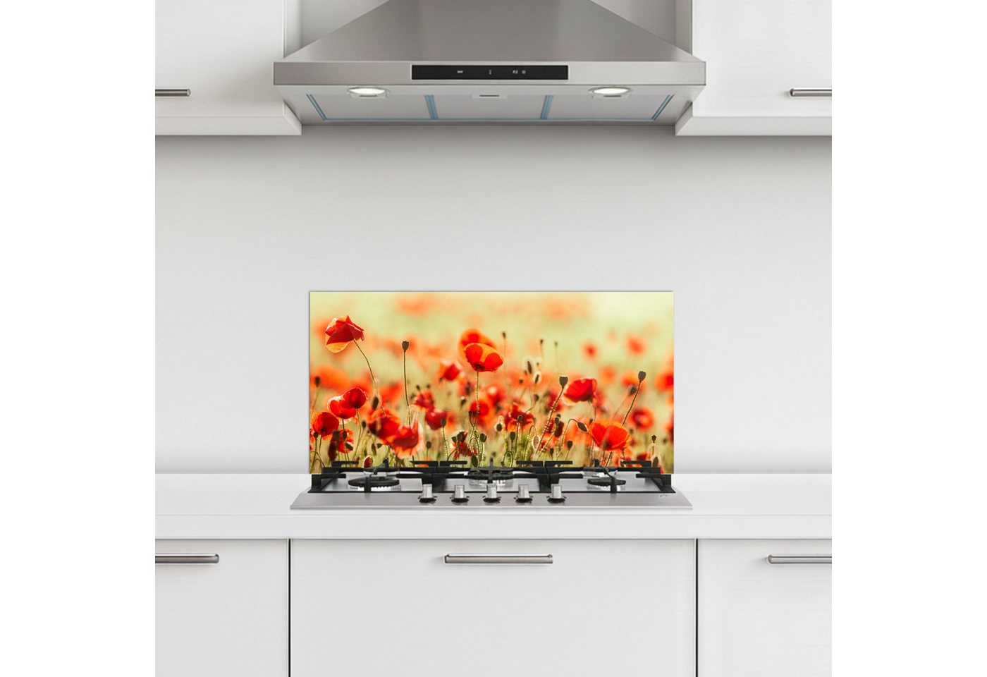 KitchenYeah Küchenrückwand selbstklebend (keine Folie) Mohnblumen - Blumen - Rot - Blumenfeld, (1-tlg), Küchenrückwand, Spritzschutz, Kitchen, 60x30 cm