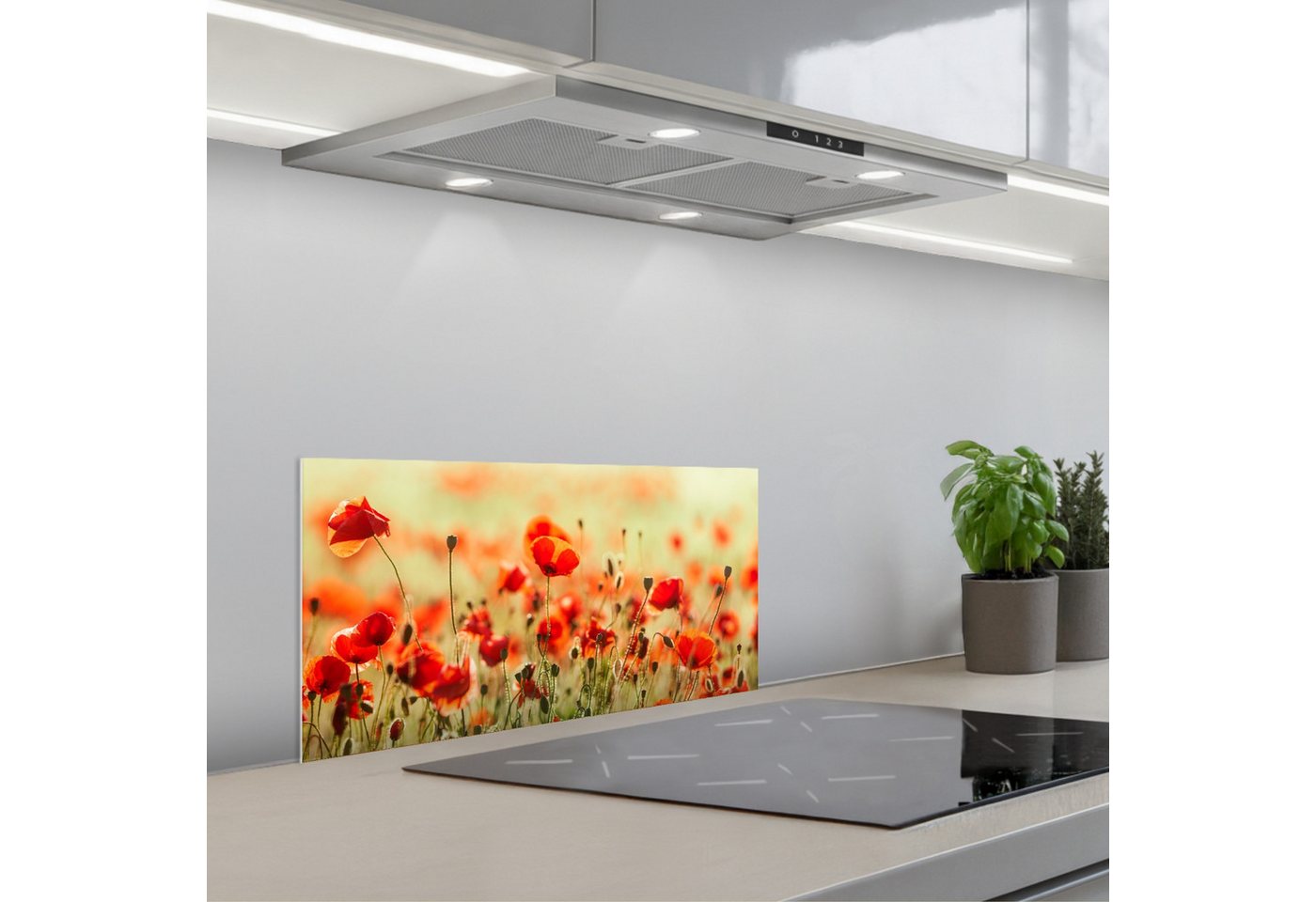 KitchenYeah Küchenrückwand selbstklebend (keine Folie) Mohnblumen - Blumen - Rot - Blumenfeld, (1-tlg), Küchenrückwand, Spritzschutz, Kitchen, 60x30 cm Bild 4