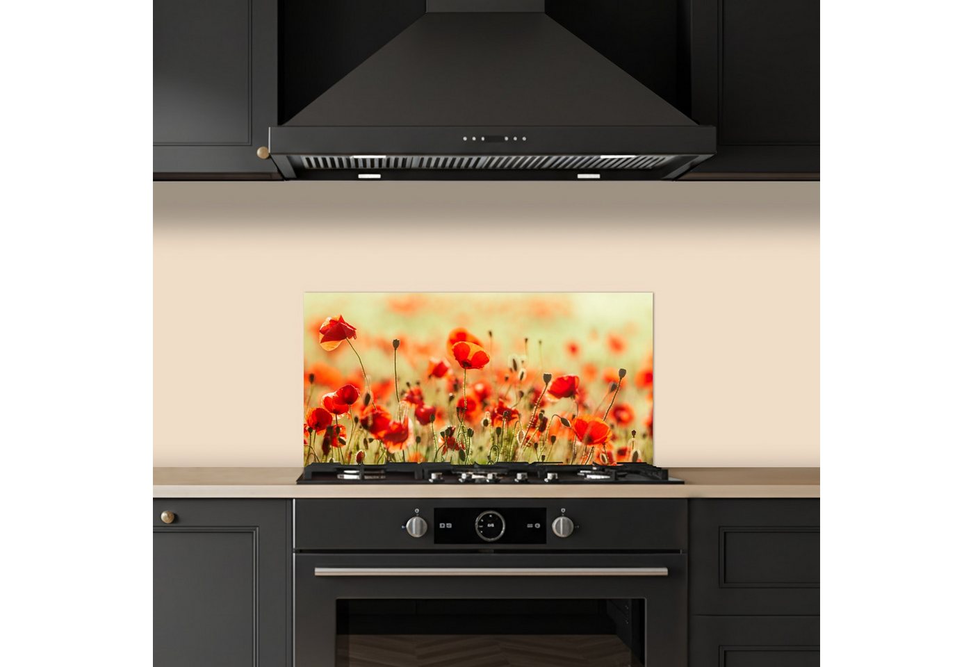 KitchenYeah Küchenrückwand selbstklebend (keine Folie) Mohnblumen - Blumen - Rot - Blumenfeld, (1-tlg), Küchenrückwand, Spritzschutz, Kitchen, 60x30 cm Bild 5
