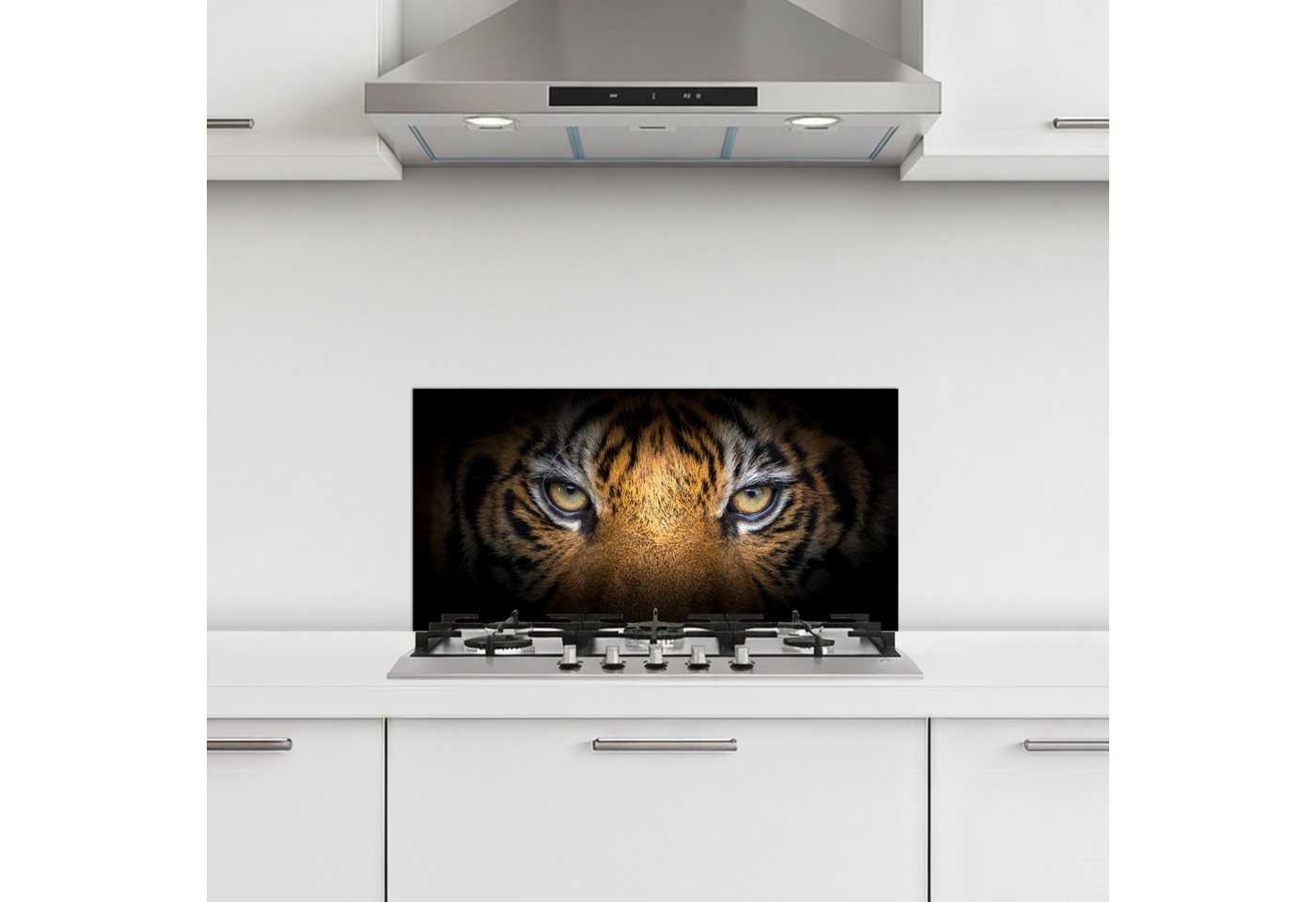 KitchenYeah Küchenrückwand selbstklebend (keine Folie) Tiger - Schwarz - Tier, (1-tlg), Küchenrückwand, Spritzschutz, Kitchen, 60x30 cm Bild 5