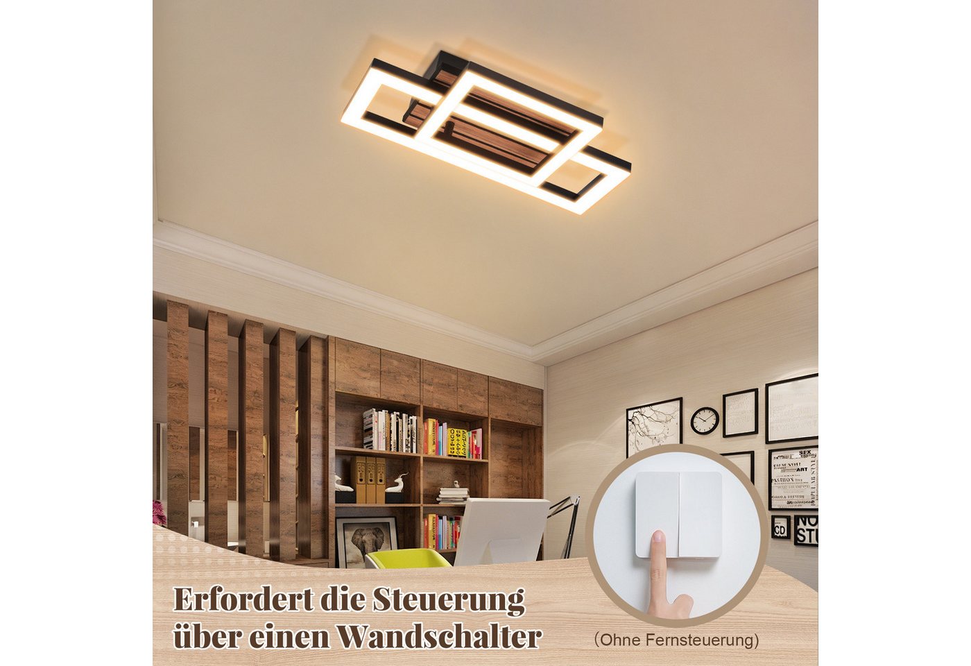 ZMH Deckenleuchte Deckenlampe Holz Moderne 14/21W Wohnzimmer Schlafzimmer Esszimmer, LED fest integriert, Warmweiß, Die Leuchte eignet sich für Räume von 8-15 Quadratmetern.