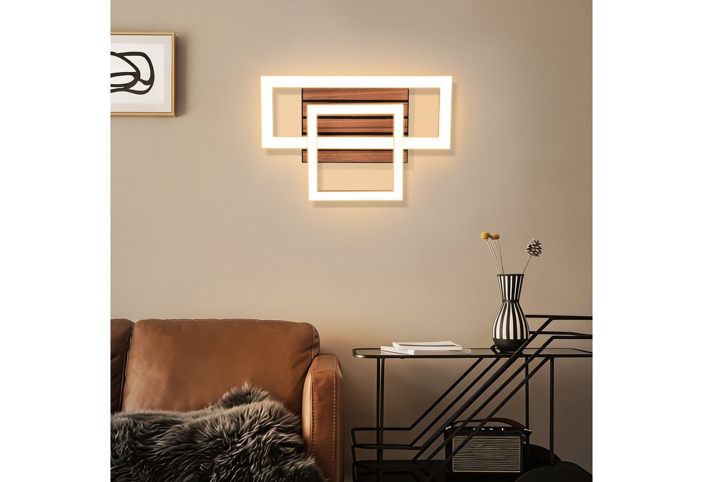 ZMH Deckenleuchte Deckenlampe Holz Moderne 14/21W Wohnzimmer Schlafzimmer Esszimmer, LED fest integriert, Warmweiß, Die Leuchte eignet sich für Räume von 8-15 Quadratmetern. Bild 2