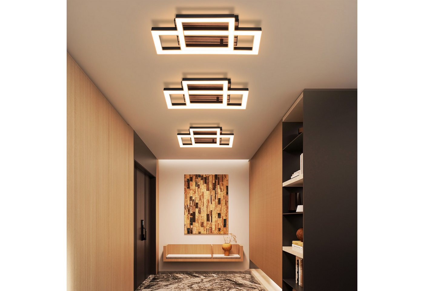ZMH Deckenleuchte Deckenlampe Holz Moderne 14/21W Wohnzimmer Schlafzimmer Esszimmer, LED fest integriert, Warmweiß, Die Leuchte eignet sich für Räume von 8-15 Quadratmetern. Bild 4