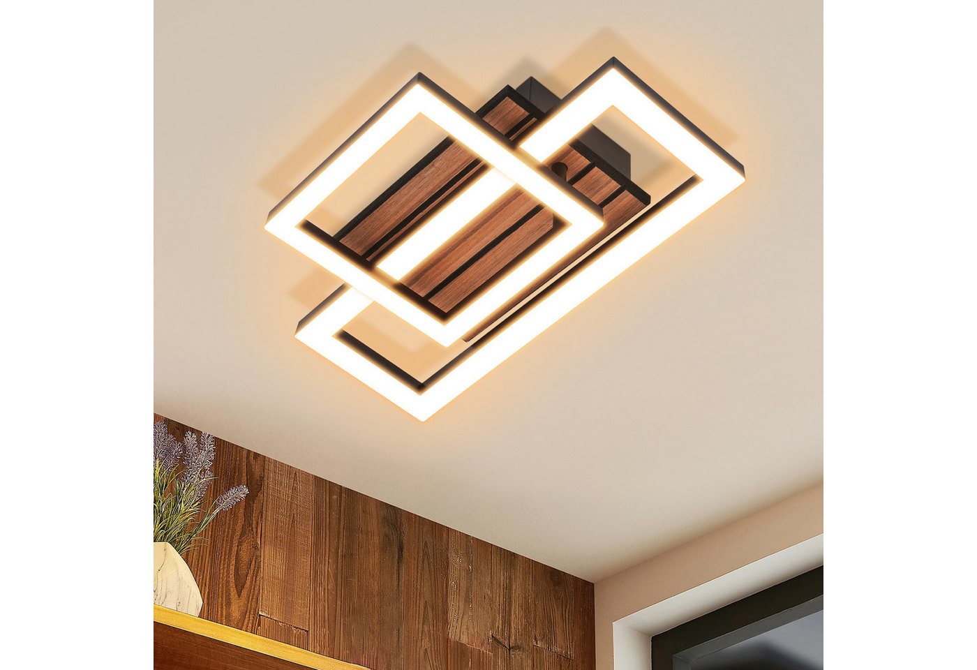 ZMH Deckenleuchte Deckenlampe Holz Moderne 14/21W Wohnzimmer Schlafzimmer Esszimmer, LED fest integriert, Warmweiß, Die Leuchte eignet sich für Räume von 8-15 Quadratmetern. Bild 5