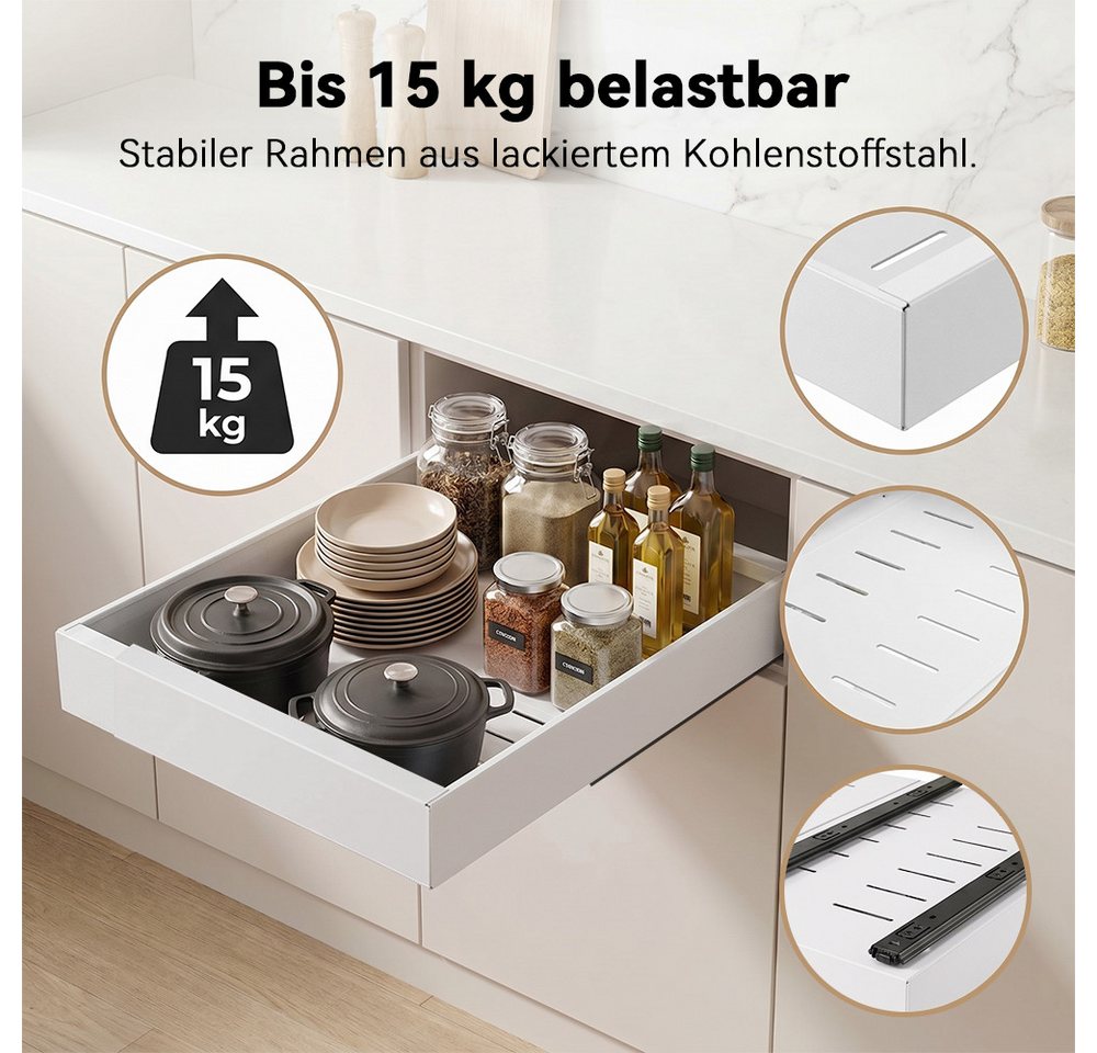 VIVREAL Küchenorganizer-Set Teleskopschublade küche 32–52 / 42–68 cm, ohne Bohren, Carbonstahl, (2-tlg), Flexibel ausziehbar, bis 15 kg belastbar, für Küche Speisekammer Bild 4