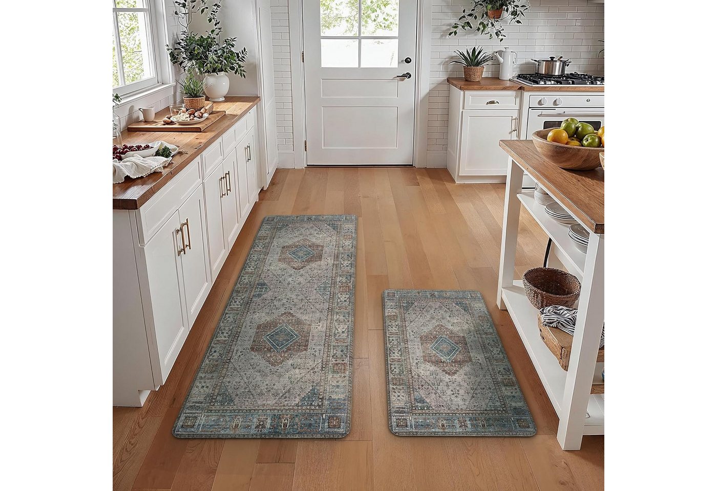 GENIMO Teppich 2er Set PVC NO-Pile Küchenteppich, Ermüdungsmindernde Küchenläufer, rechteckig, 43x119cm&43x76cm, orange Bild 5