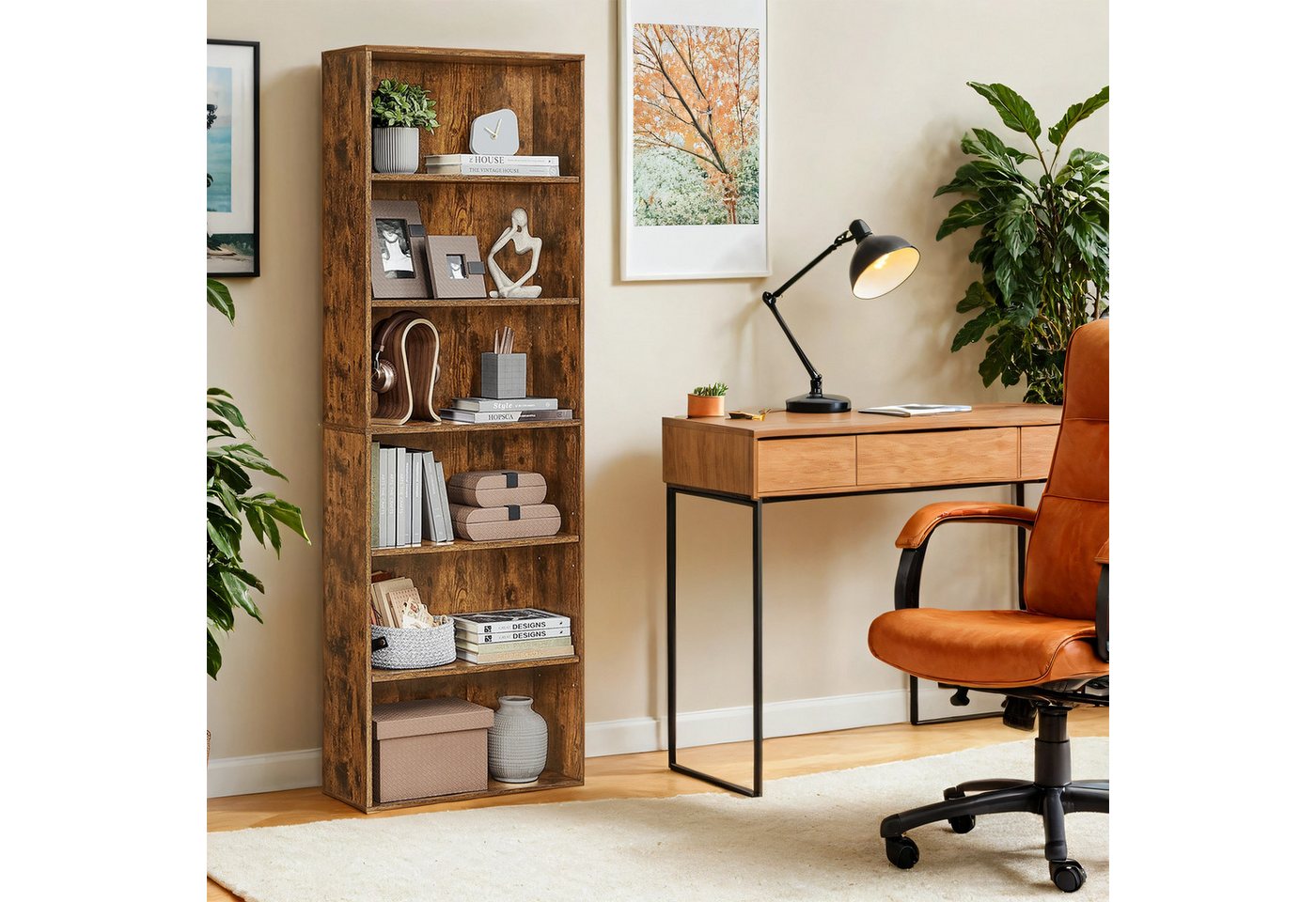 VASAGLE Bücherregal 6-stöckiges Regal, 24 x 60 x 178,5 cm, für Wohnzimmer, Homeoffice, Standregal