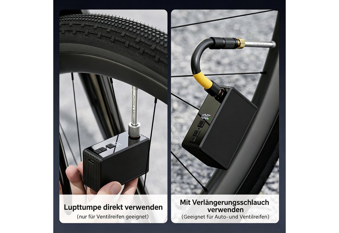 AIBISTAR Akku-Luftpumpe Mini-Kompressor, 130 PSI, 800mAh, USB-C, für Fahrrad (Höhenkorrektur für präzise Messung), Echtzeit-Display,Voreinstellungsmodus – automatische Abschaltung Bild 2