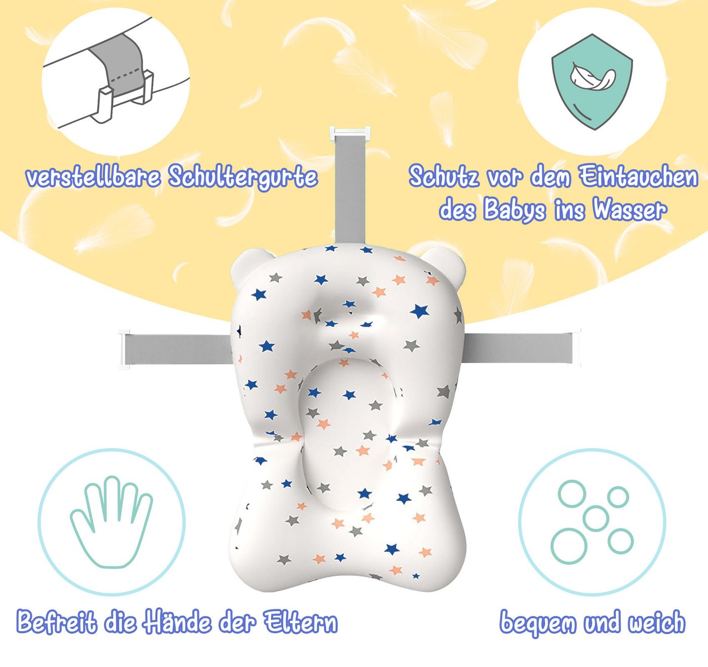 ElitVita Babybadewanne Faltbare Badewanne mit Pflegeset,PP & TPE Badewannensitz für 0-2 Jahre, (1-tlg), Babybadewanne mit weichem Schwimmkissen,Thermometer,Rutschfeste Bild 3