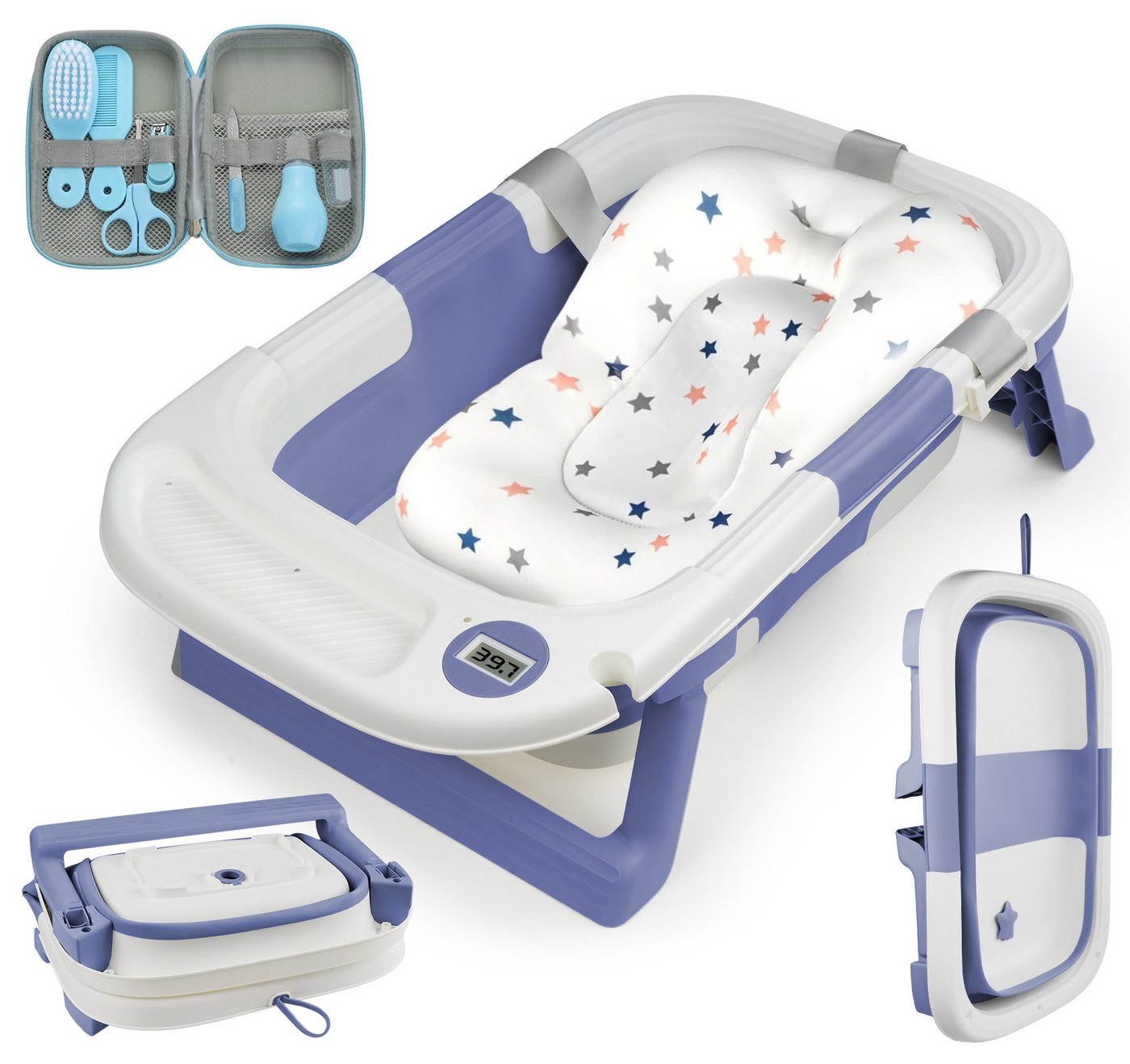 ElitVita Babybadewanne Faltbare Badewanne mit Pflegeset,PP & TPE Badewannensitz für 0-2 Jahre, (1-tlg), Babybadewanne mit weichem Schwimmkissen,Thermometer,Rutschfeste Bild 4