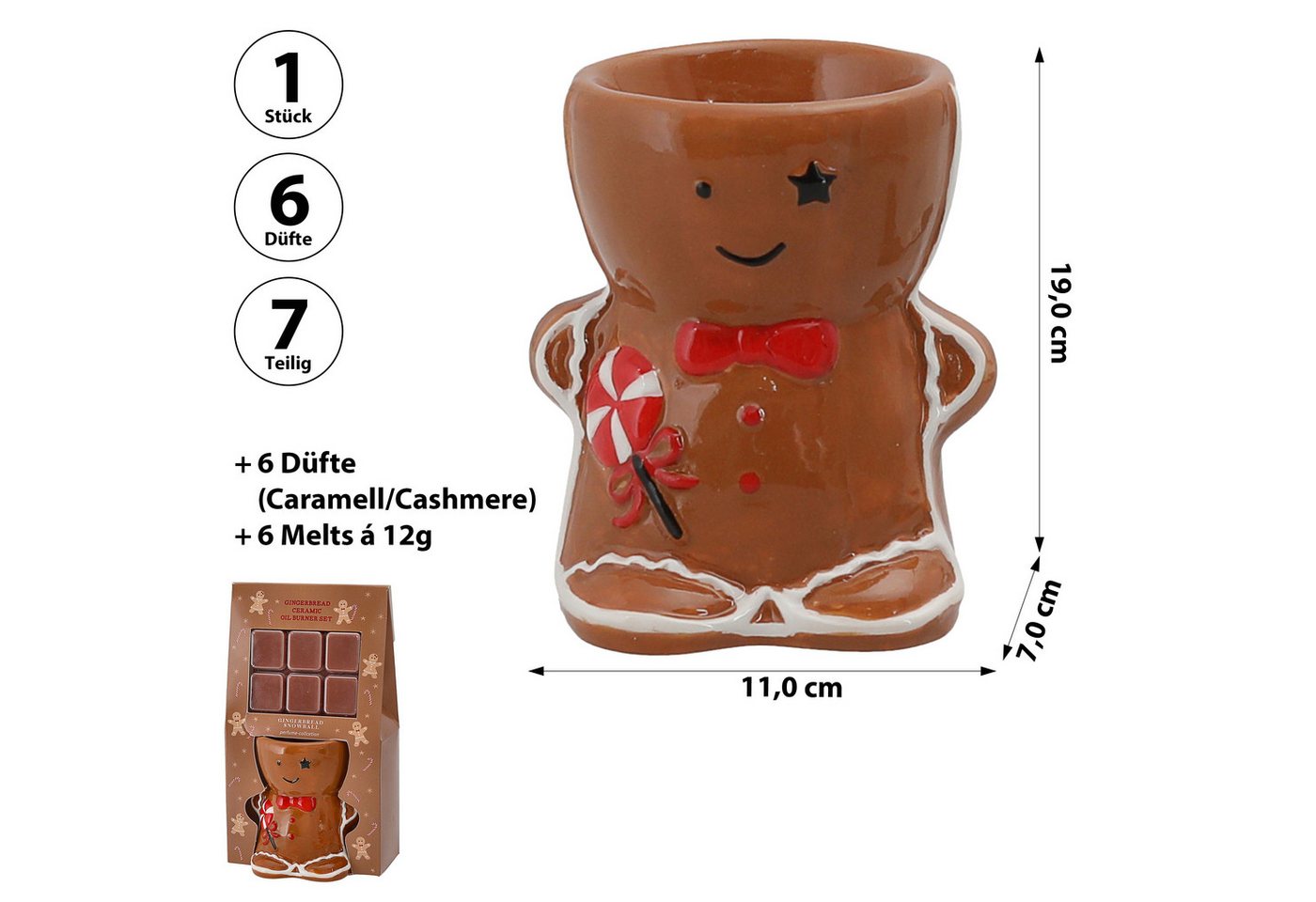 CEPEWA Duftlampe Duftlampe Lebkuchenmann 6x Caramel Cashmere 11x19x7cm Steingut Wachs Bild 2