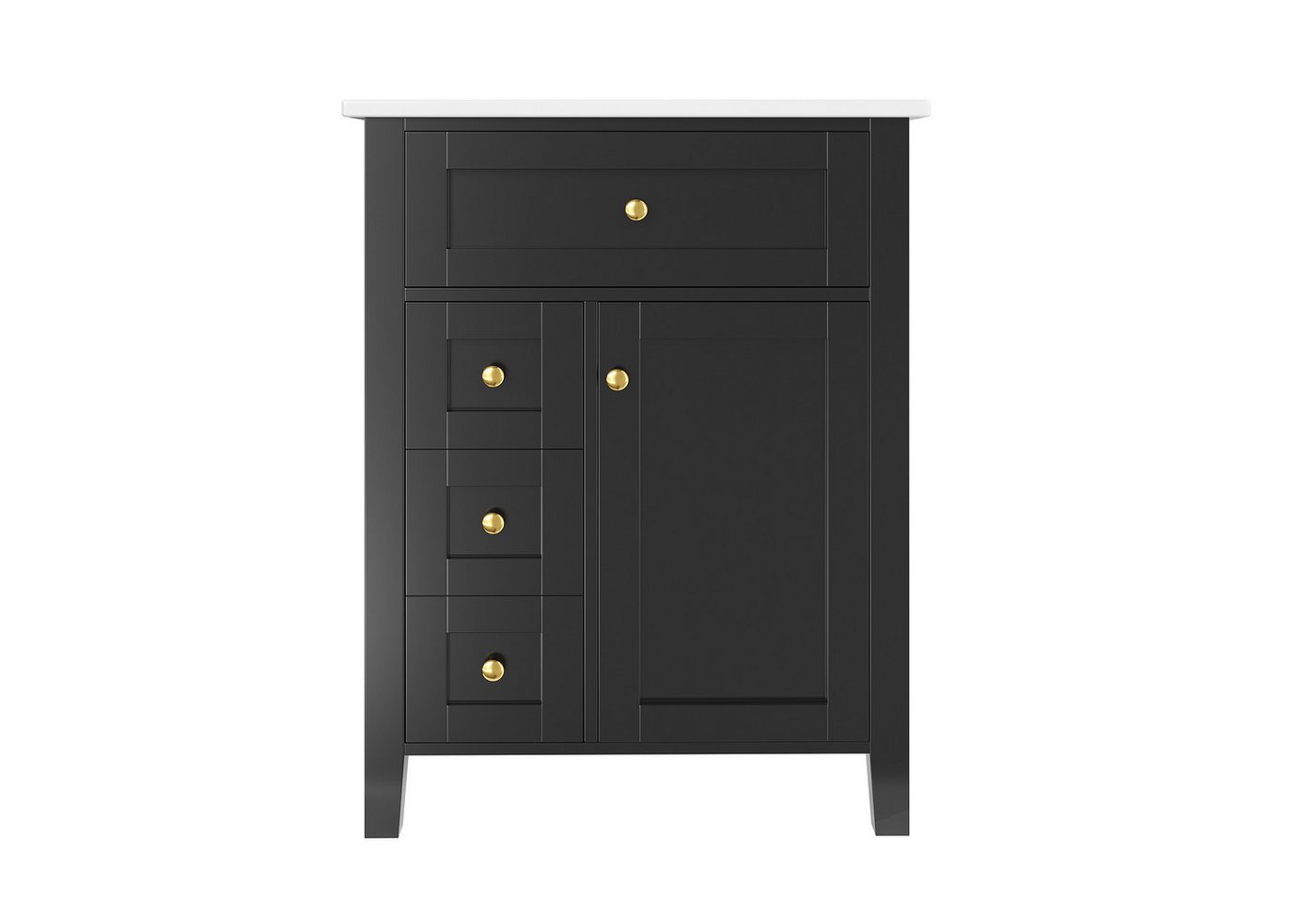 Flieks Waschtisch mit 3 Schubladen & 1 Klappen & Türregalen Soft-Close-Funktion (bodenstehend Waschbeckenunterschrank mit Waschbecken, 1-St., B61/T47/H86 cm), Badezimmerschrank mit Keramikbecken Badmöbel Volllackierung Schwarz Bild 2