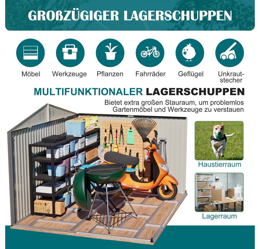 BBWL Gerätehaus 300x252x191 cm mit Satteldach, Schiebetüren, Belüftung, Stahlrahmen, BxT: 300x252 cm, Metall Geräteschuppen Gartenhaus XXXL für Werkzeug