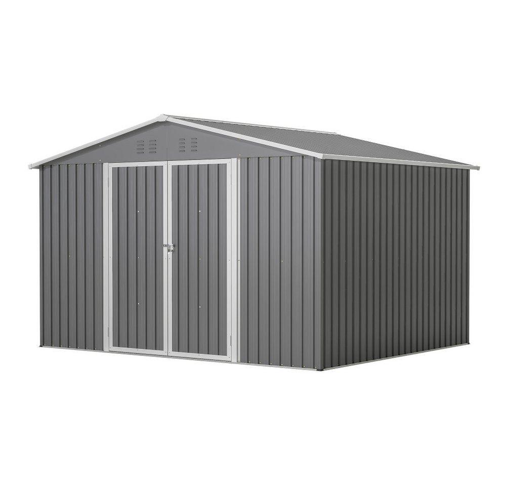 BBWL Gerätehaus 300x252x191 cm mit Satteldach, Schiebetüren, Belüftung, Stahlrahmen, BxT: 300x252 cm, Metall Geräteschuppen Gartenhaus XXXL für Werkzeug Bild 2