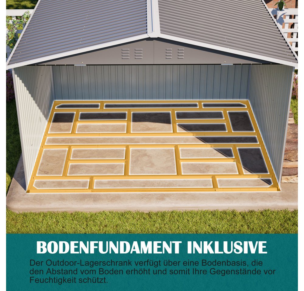 BBWL Gerätehaus 300x252x191 cm mit Satteldach, Schiebetüren, Belüftung, Stahlrahmen, BxT: 300x252 cm, Metall Geräteschuppen Gartenhaus XXXL für Werkzeug Bild 4